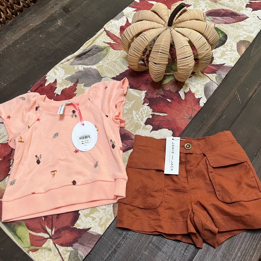 MOANA Janie and Jack Peach Tee and Rust Shorts Set